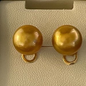 authentic golden south sea pearl earrings, 11.5-11.9mm 14K real yellow gold